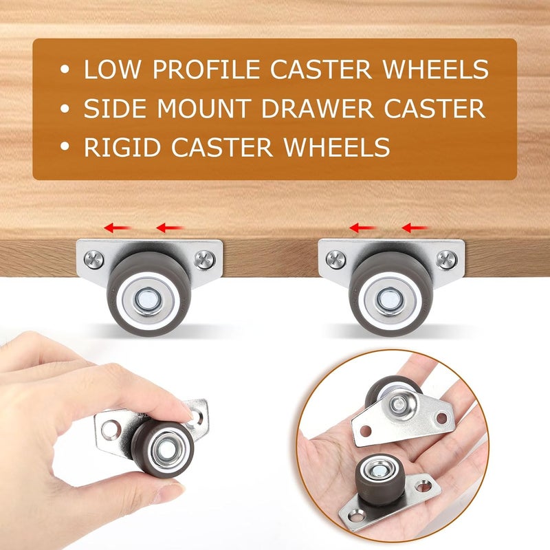 ZUOFANG 1.25 Inch Small Side Mount Caster Wheels, Mini Low Profile Casters Set of 4, Little Drawer Rollers Rigid Casters Wheels for Wooden Furniture, Underbed Drawers, Trays, DIY Project - Image 3